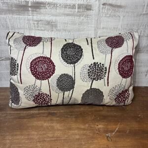 Large Lumbar Burgundy and Gray Floral Accent Pillow